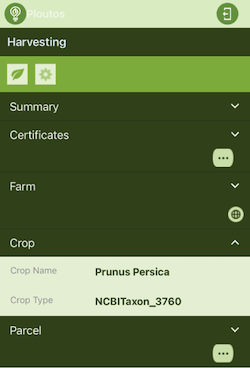 Ploutos app: Crop information on a parcel